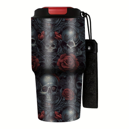 Insulated Tumbler 20oz Gothic Skull and Roses Stainless Steel Travel Mug with Carry Strap for Everyday Use