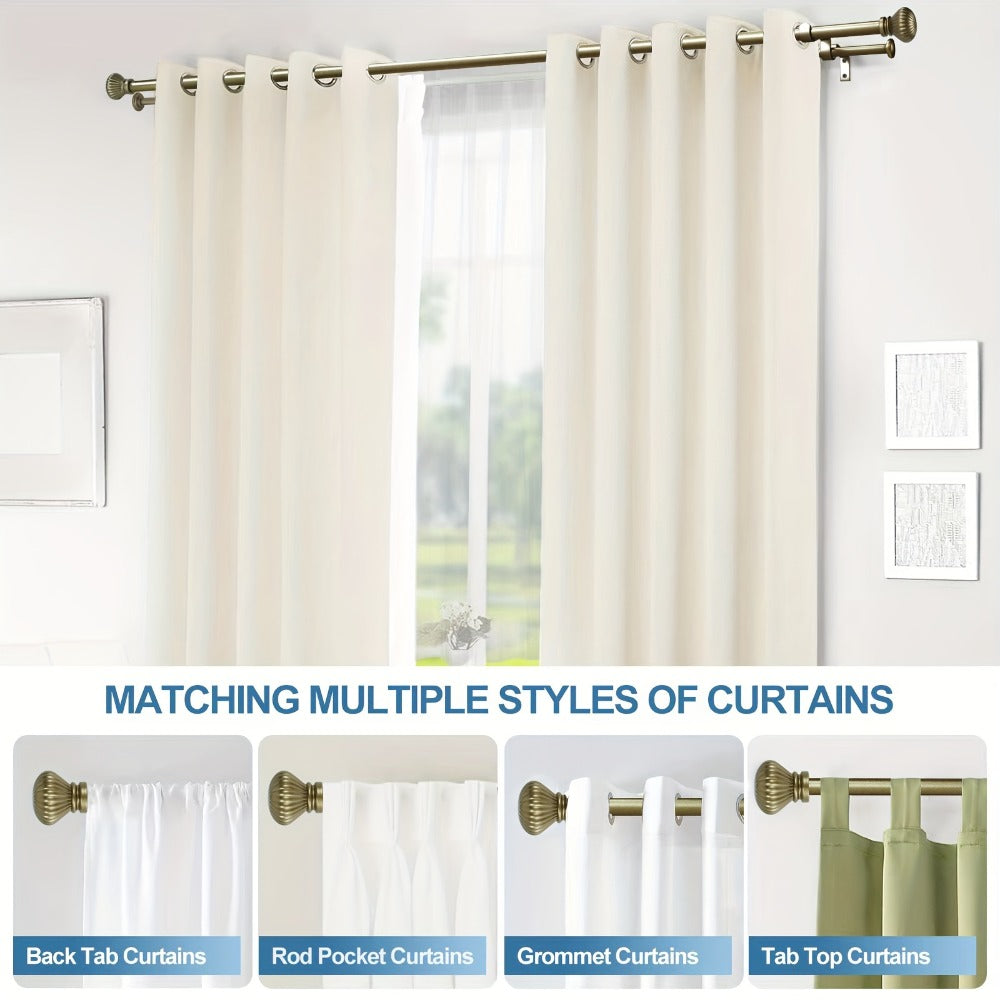 Double Curtain Rod Set with Fluted Ball Finials, Dual Brackets and 28–48 or 84–120 Inch Options