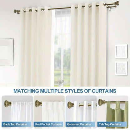 Double Curtain Rod Set with Fluted Ball Finials, Dual Brackets and 28–48 or 84–120 Inch Options