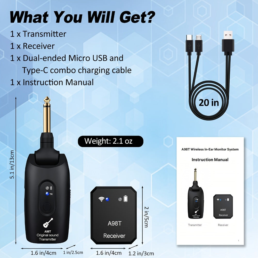 Wireless In-Ear Monitor System 2.4GHz IEM 270° Rotatable Transmitter Auto-Pairing Receiver for Studio Band Rehearsal Live Performance Instrument Monitoring