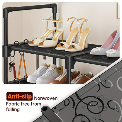 Shoe Rack 4-Row 9-Tier Metal Organizer for Up to 64 Pairs with Modular Black Freestanding Design