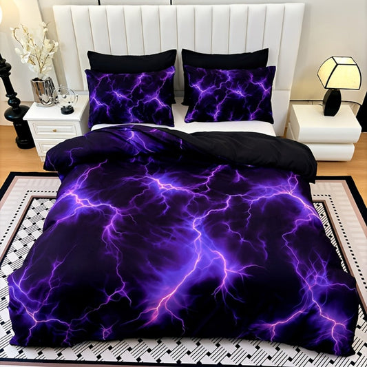 Duvet Cover Set 3 Piece Purple Lightning Digital Print - 100% Polyester Bedding Set with 2 Pillowcases, Twin Full Queen King, Colorful Graphic Bedroom Decor, Machine Washable