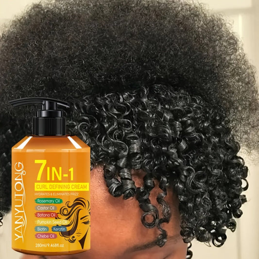 Curling Cream 7-in-1 for Black Hair Curly Wavy & Braids with Rosemary Castor Batana Coconut Oil Biotin Keratin – Long-Lasting Moisturizing Curl Definer Latin Curls 3A-4C 280ml
