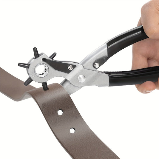Leather Hole Punch for Belt - Heavy Duty 6-Hole Rotary Belt Puncher Kit for Saddles Shoes Fabric DIY Craft Projects Upgraded Round Hole Punching Tool (Black)