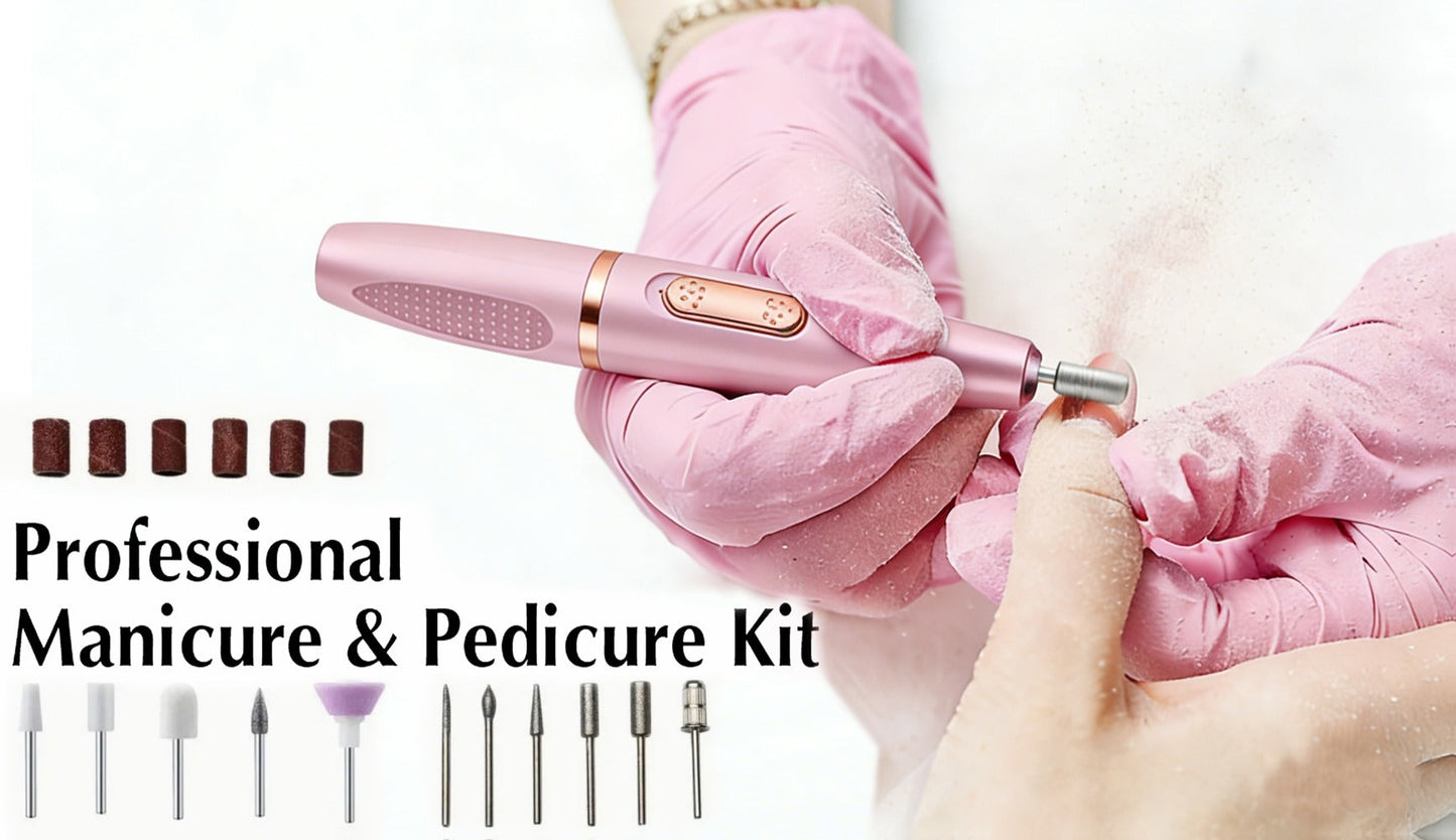 Electric Nail Drill Kit 11-Bit Variable Speed Portable Nail Grinder Machine for Gel Acrylic Natural Nails – Professional Manicure Buffing Filing Cuticle Removal Tool for Home Salon Use Pink