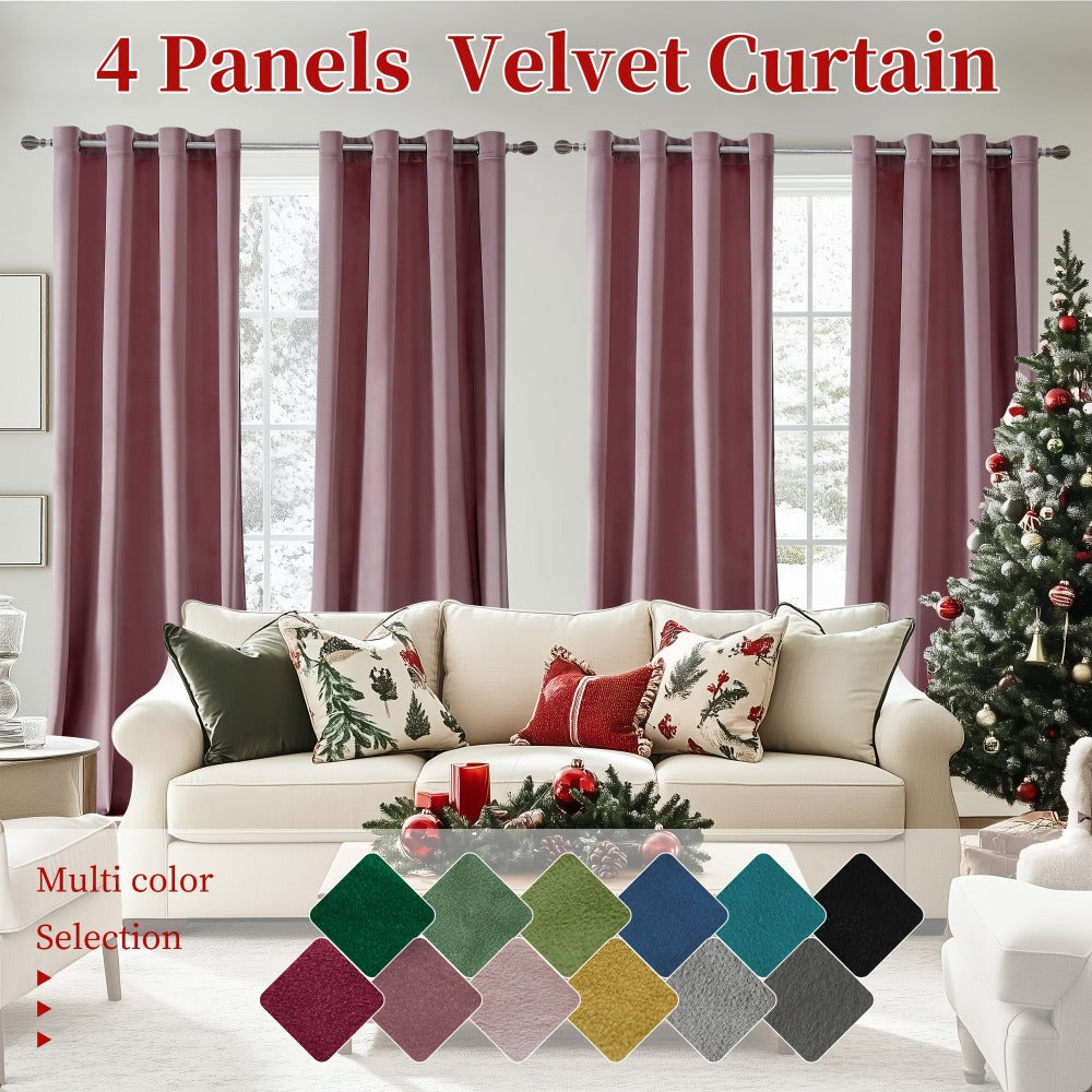 Four-Panel Velvet Blackout Curtain Set with 12 Colors, 10 Sizes and 1.6-Inch Grommet Openings