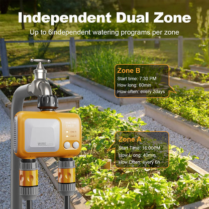 Dual-Outlet WiFi Hose Timer with Gateway, Two Independent Watering Zones and HCT-626-UN Controller