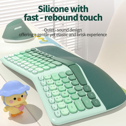 Ergonomic Wireless Keyboard and Mouse Combo with Wrist Support Anti-RSI Silent Keys 2.4GHz Plug-and-Play Gray Gradient Design for Office Home Remote Work Typing Comfort (KLZO)