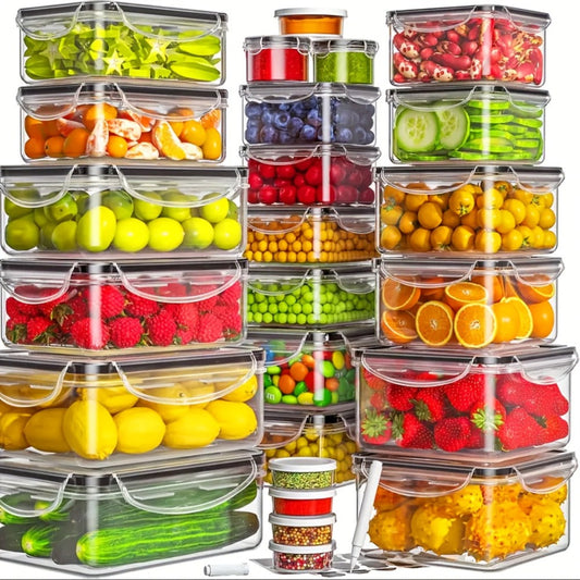 Food Storage Containers 10- or 40-Piece PP Set with Easy-Snap Lids, Labels and Markers in Two Colors
