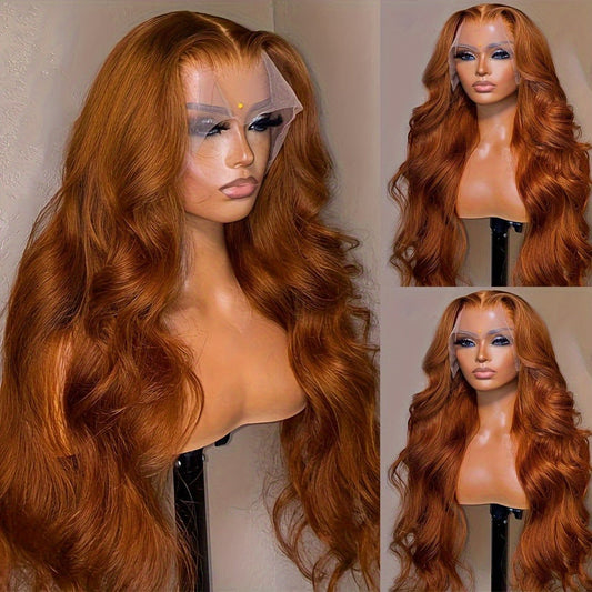 Lace Front Wig Ginger-Orange Body Wave, 24- or 32-Inch Synthetic Style with 13x4 Front and Three Combs