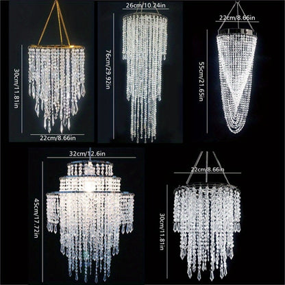 Crystal Beaded Chandelier Lampshade Acrylic Sparkling Droplets Elegant Ceiling Light Fixture Cover for Wedding Party Home Decor Multiple Sizes Branch Style Beadwork Pendant Shade