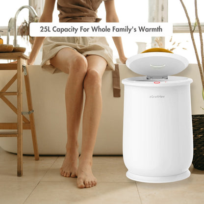 25L Electric Towel Warmer Bucket for Towels and Robes with Single-Button Control, White or Gray Finish