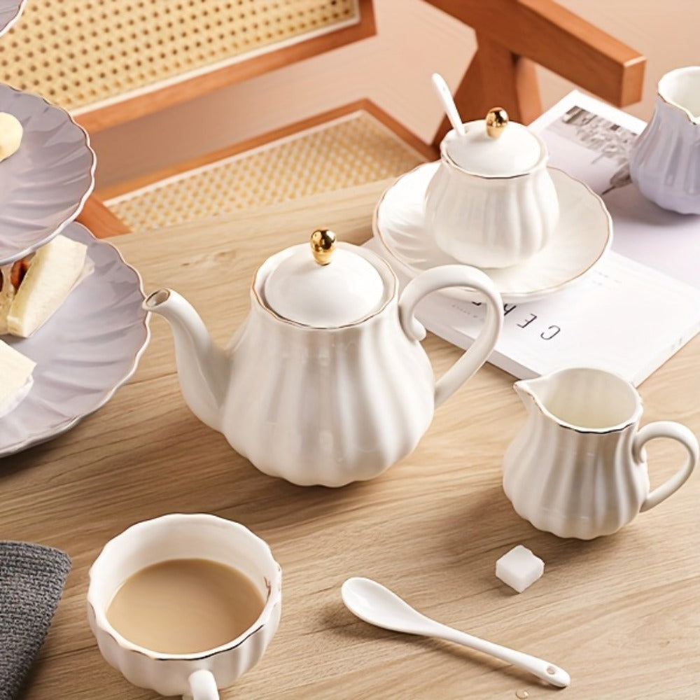 Floral Porcelain-Style Tea Service Set for Six in Five Coral, Peach, Rose, Peony or Spring Designs