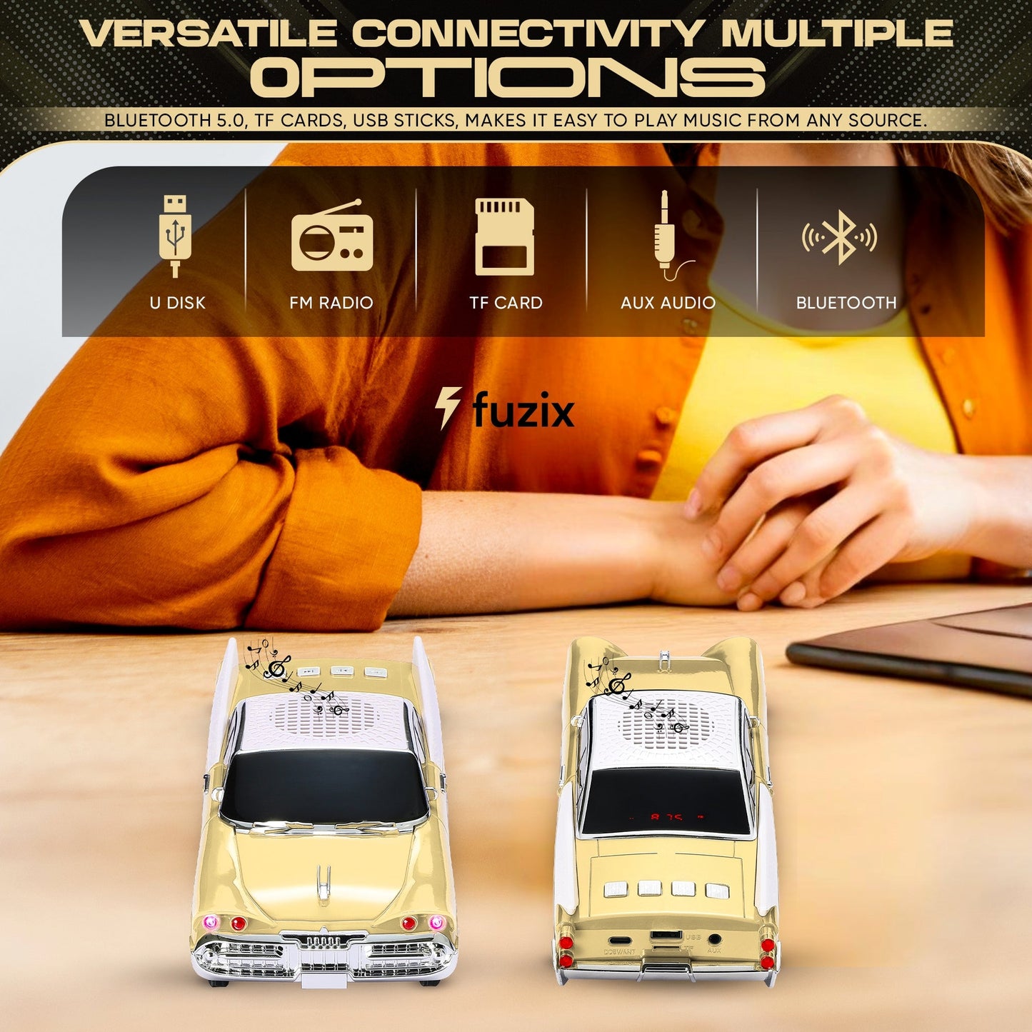 Portable Bluetooth Speaker Fuzix WS-1965 Retro Car with LED Lights, Mic, FM, AUX, USB and TF