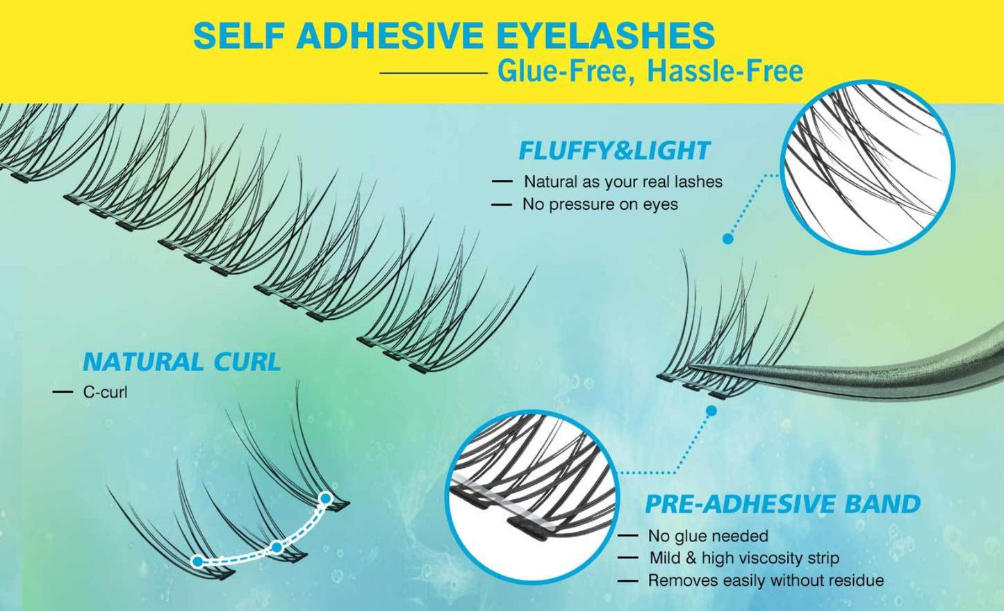 Pre-Glued Wispy False Eyelash Cluster Tray with 156 Clusters and Two Pink Applicator Tweezers