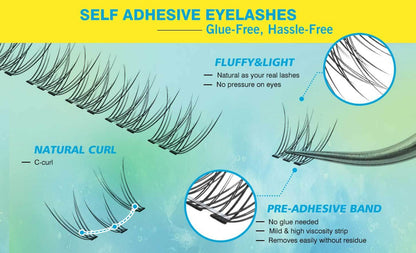 Pre-Glued Wispy False Eyelash Cluster Tray with 156 Clusters and Two Pink Applicator Tweezers