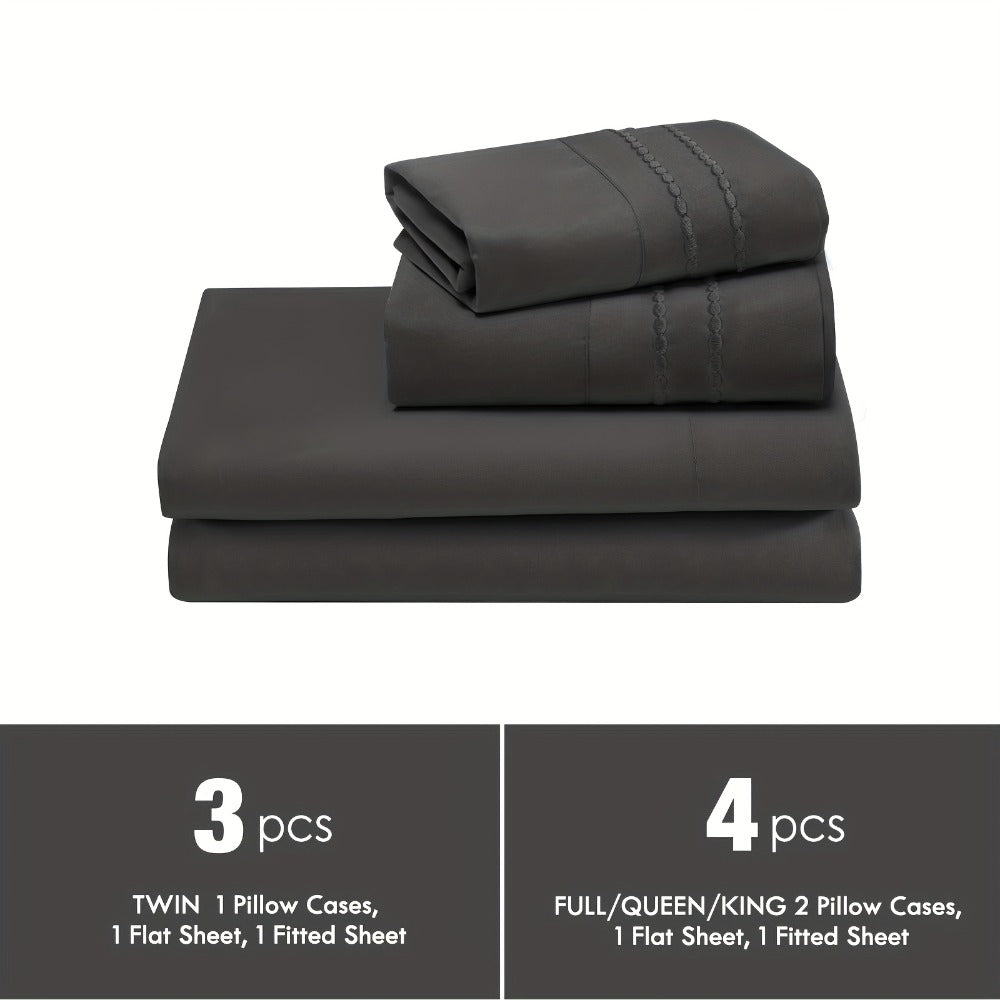 Fitted Sheet Set Deep Pocket | Soft Cooling Breathable Bedding 3-4pcs Fade-Resistant All-Season for Twin Full Queen King – Solid Color Bed Sheets for Dorm Guest Room Everyday Use