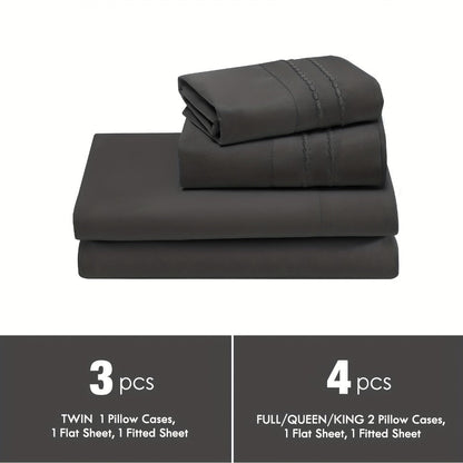 Fitted Sheet Set Deep Pocket | Soft Cooling Breathable Bedding 3-4pcs Fade-Resistant All-Season for Twin Full Queen King – Solid Color Bed Sheets for Dorm Guest Room Everyday Use