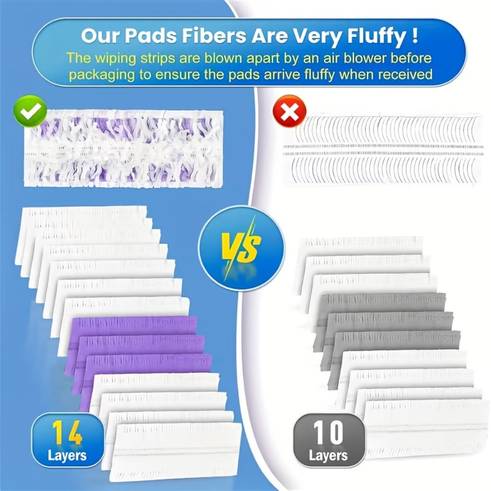 PowerMop-Style Disposable Mop Pad Refills in 15-Count or 50-Count Packs with Purple Scrubbing Strips