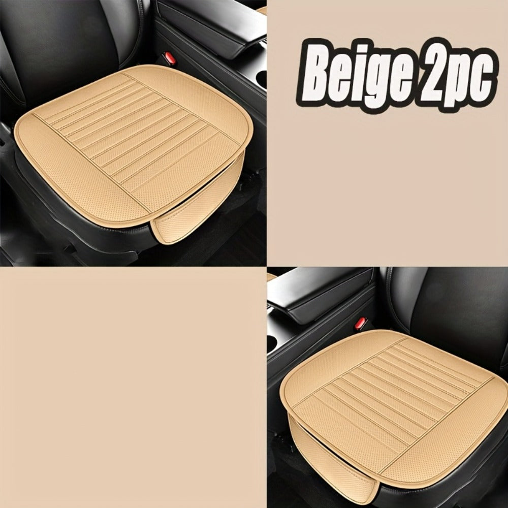 Car Seat Pads 2pcs Front – Non-Slip Rubber Base, Breathable Backless Design, Universal Fit All-Season Comfort Cushion, Black Beige Grey Car Interior Seat Cover Pad Set