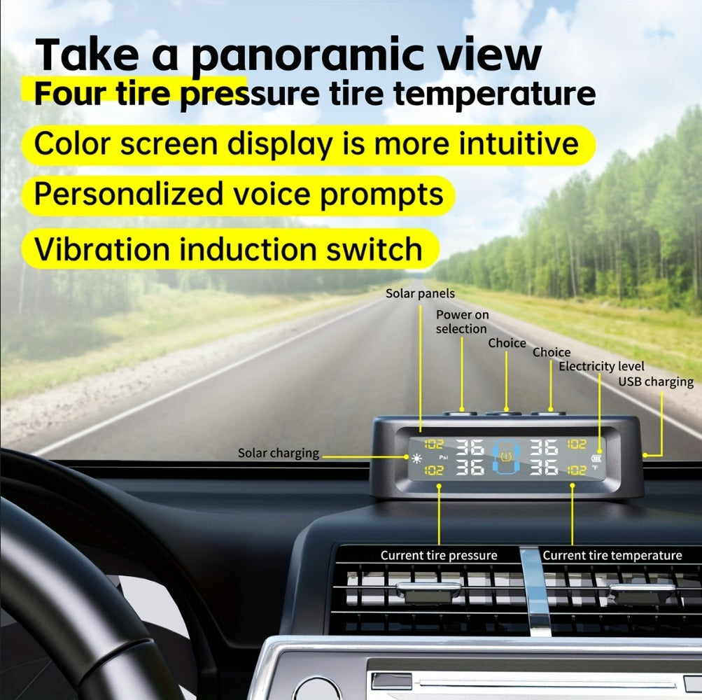TPMS Tire Pressure Monitoring System – Wireless Solar & USB Powered, External Sensors, Universal Fit for 36V & Below Vehicles, Model T12