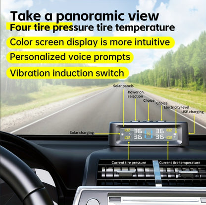 TPMS Tire Pressure Monitoring System – Wireless Solar & USB Powered, External Sensors, Universal Fit for 36V & Below Vehicles, Model T12