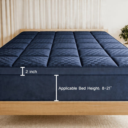 RV Queen Mattress Topper Quilted Pillow Top Mattress Pad Fitted Protector Cooling Breathable Fluffy Soft Cover with 8-21" Deep Pocket for RV Camper Trailer, Black