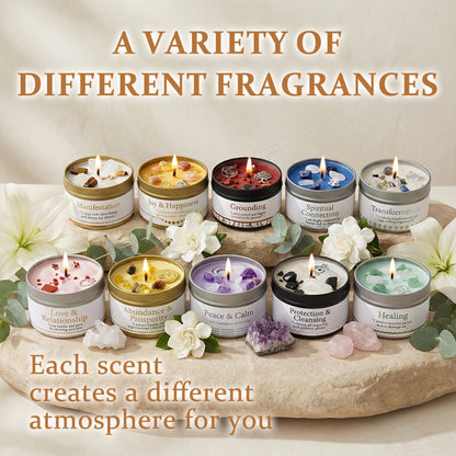 Crystal-Style Tin Candle with Eleven Intention Labels and One- or Two-Piece Checkout Options