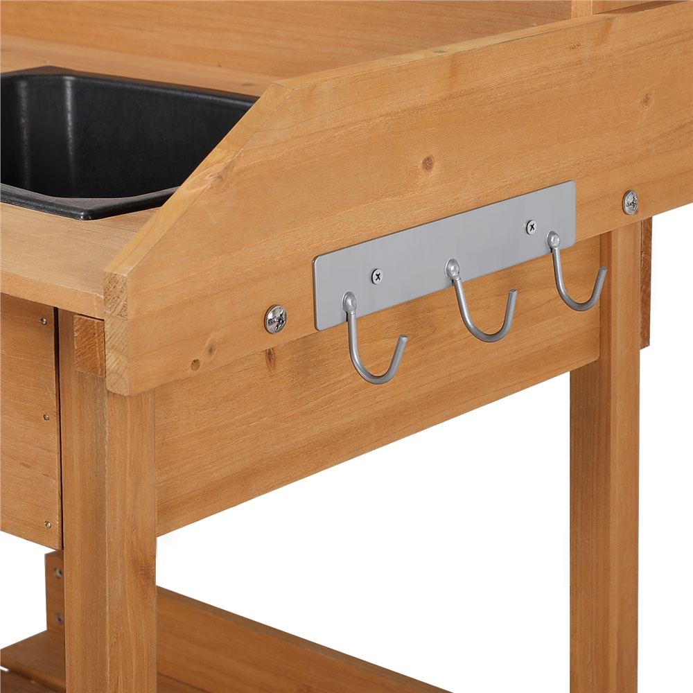 Four-Tier Garden Potting Bench with Removable Sink, Drawer, Adjustable Shelf and Three Side Hooks