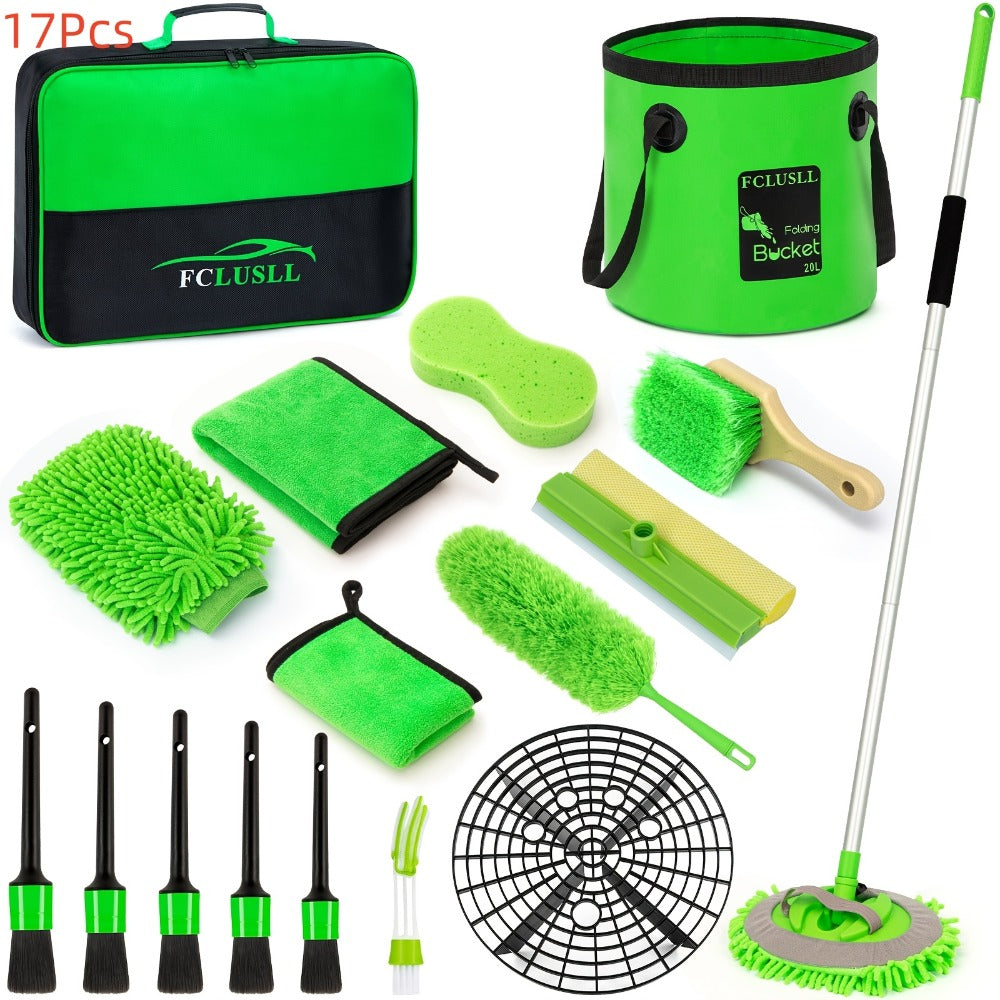Car Cleaning Kit with Portable Vacuum Cleaner – 17/24/29/32/35pcs Interior Detailing Set with Windshield Cleaner, Drill Brush Set & Interior Brush Set – Complete Auto Care Kit