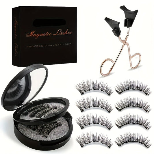 8-Pair Glue-Free Dual Magnetic False Eyelashes 3D Reusable Set — No Eyeliner Needed, Waterproof, Includes Applicator Clip, Natural Look for Daily Wear & Special Occasions