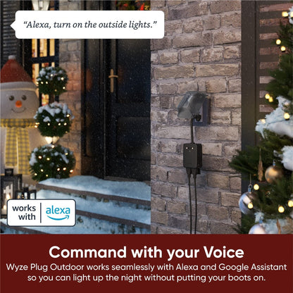 Wyze Outdoor Smart Plug Dual Independent Outlets – WiFi, Energy Monitoring, Built-in Light Sensor, 300ft Range, Works with Alexa & Google, IFTTT, Vacation Mode, No Hub, Weatherproof (Black)