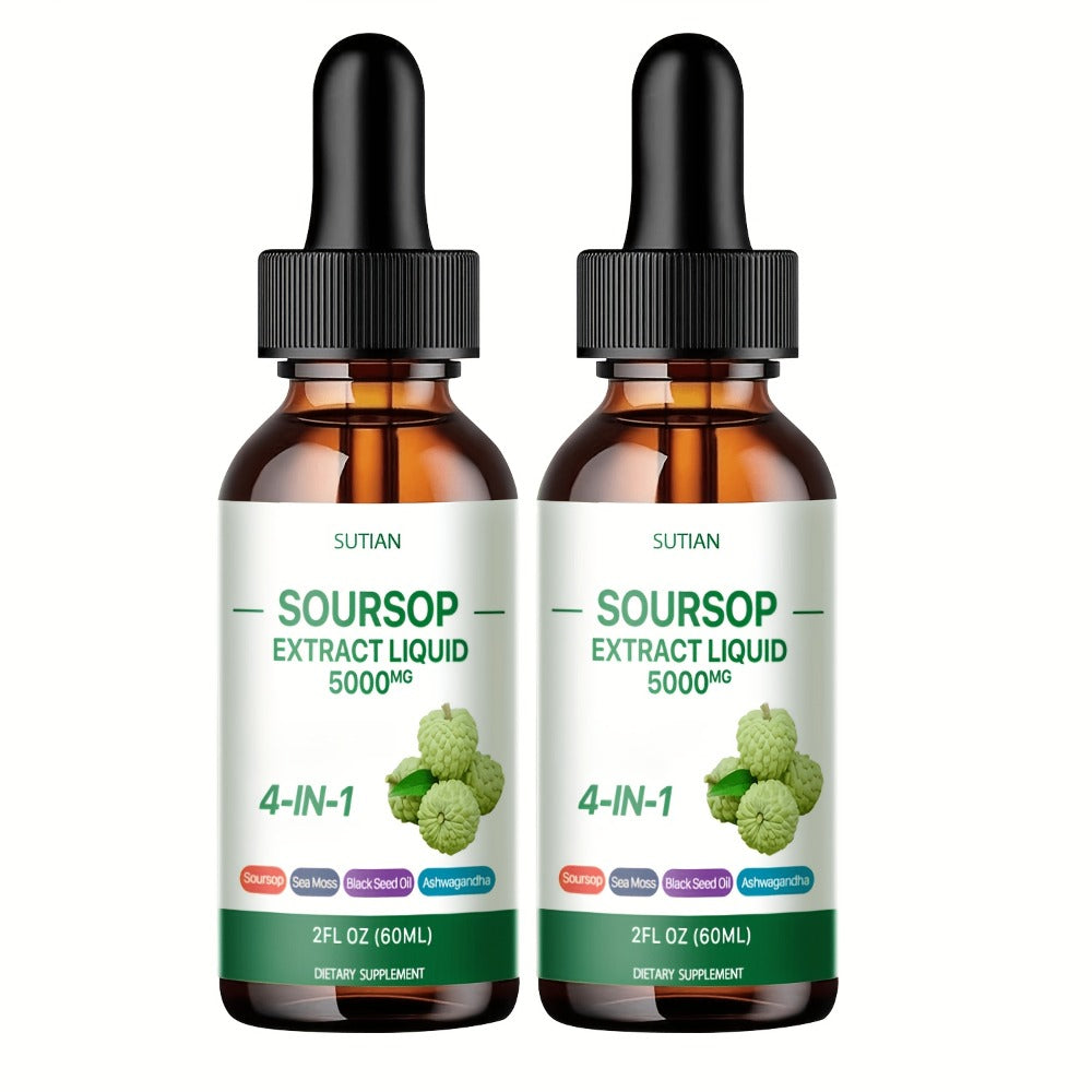 Dietary Supplement Soursop Liquid Drops with Black Seed Oil, Ashwagandha and Seaweed, 2 fl oz