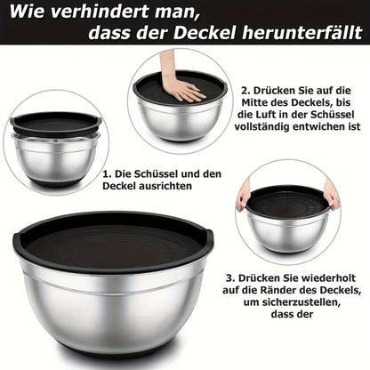 Stainless Steel Mixing Bowls with Airtight Lids Set of 14 Seven Nesting Bowls 0.7 to 4.5QT for Home Cooking, Dining and Outdoor Meals