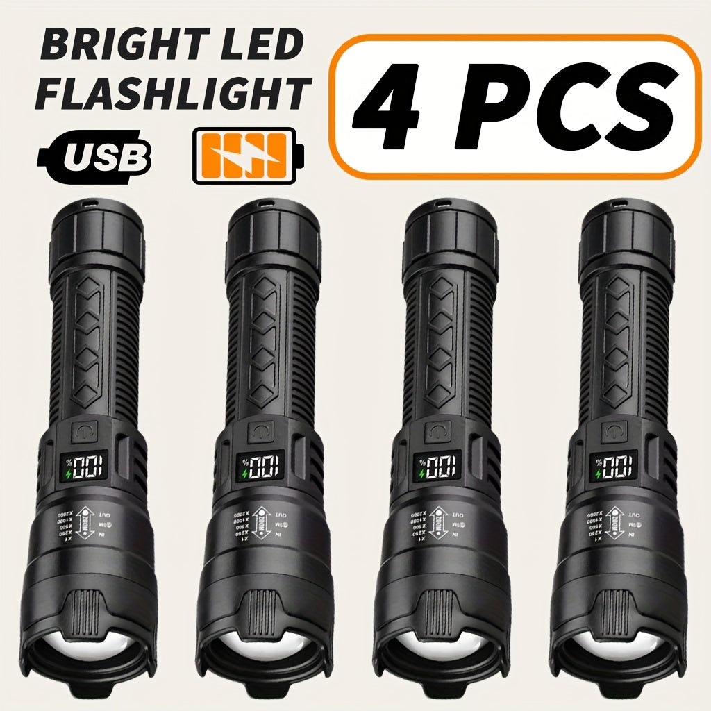 Flashlight 800-Lumen Zoomable Rechargeable Torch with 150m Range in 2, 4 or 8-Piece Packs for Outdoor Use