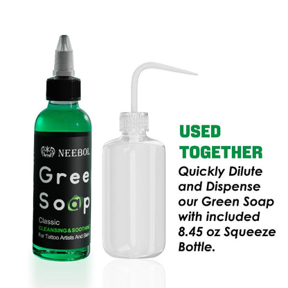 Tattoo Green Soap Concentrated Cleaning Solution 8.5oz with Squeeze Bottle Skin Prep Before During & After Tattooing Moisturizing Balm Lint-Free Wipes for Artists & PMU