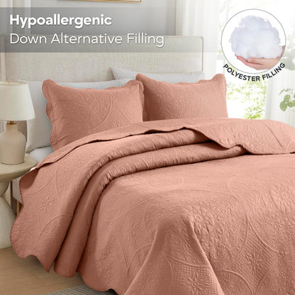 Quilted Bedspread Set 3 Piece – Soft Floral Coverlet with Pillow Shams, Lightweight Breathable Quilt for Bedroom & Guest Room, All Season Bed Cover