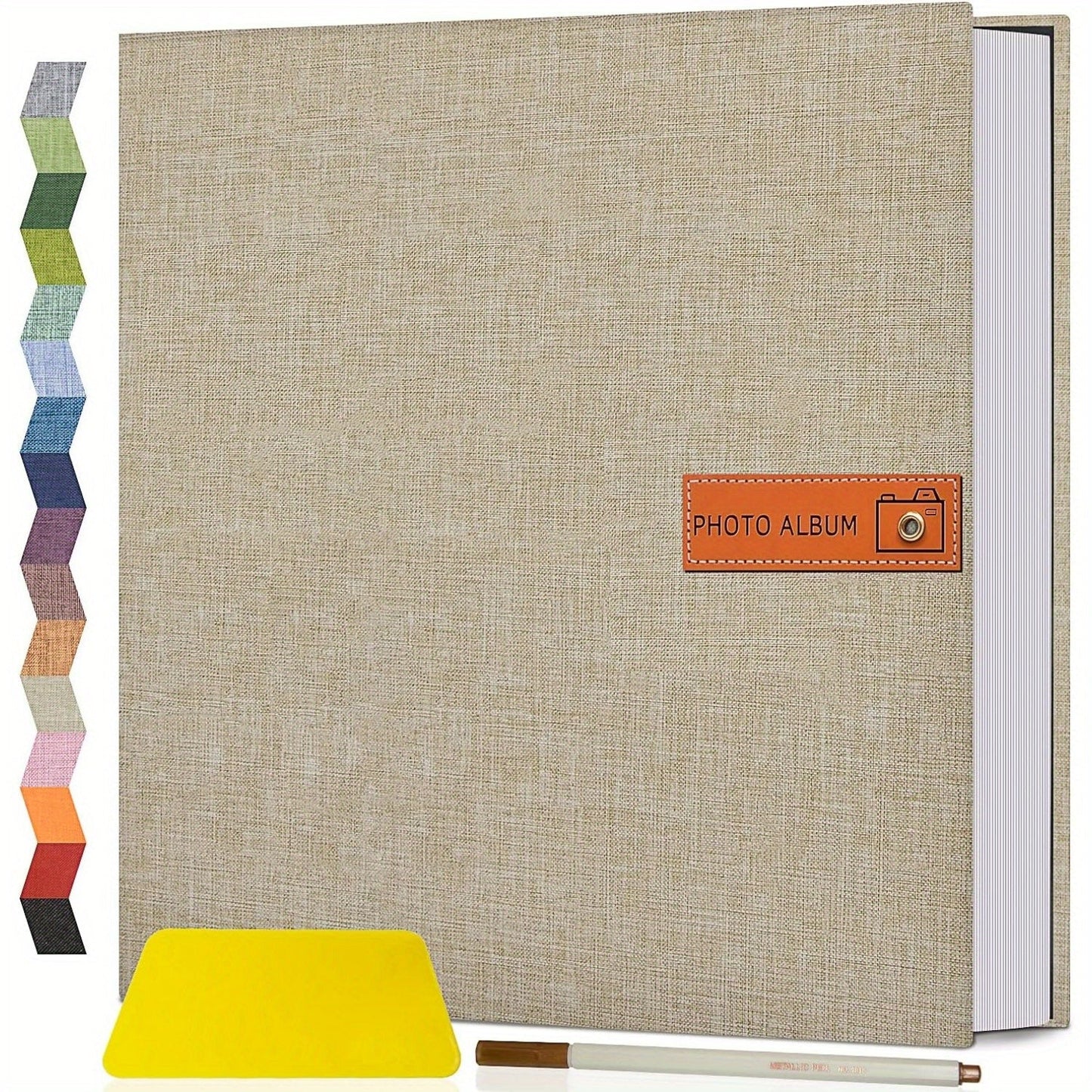 Self-Adhesive Linen Photo Album with 40- or 60-Page Options, Two Cover Sizes, Metal Pen and 12 Colors