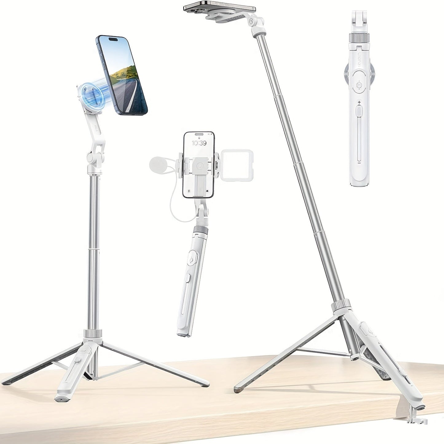 TT88 57-Inch Overhead Phone Tripod and Selfie Stick with Magnetic Clip, Dual Cold Shoes and Two Colors