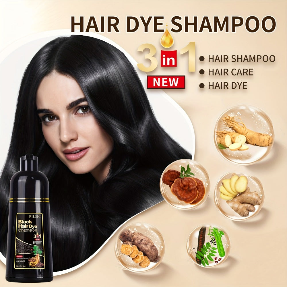 Gray Hair Coverage Shampoo 3-in-1 Hair Dye Shampoo 3-Pack | Herbal Natural Formula Color in Minutes | Long-Lasting Black Brown Chestnut Brown | No Mixing Easy Home Hair Color for Men & Women
