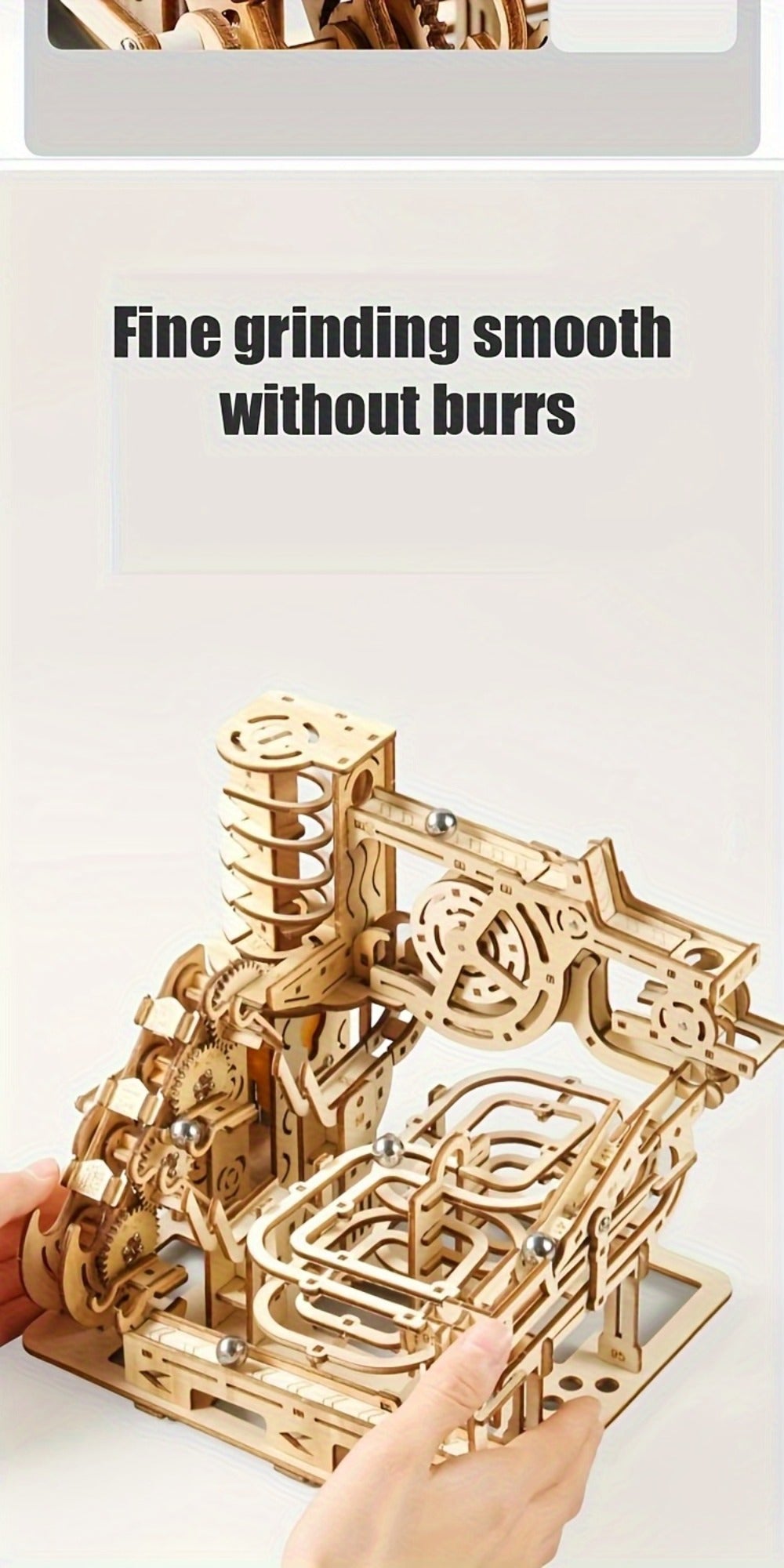 Wooden Marble Track Model Kit with Dual-Linkage A or B Builds, Laser-Cut Panels, Gears and Ball Rails