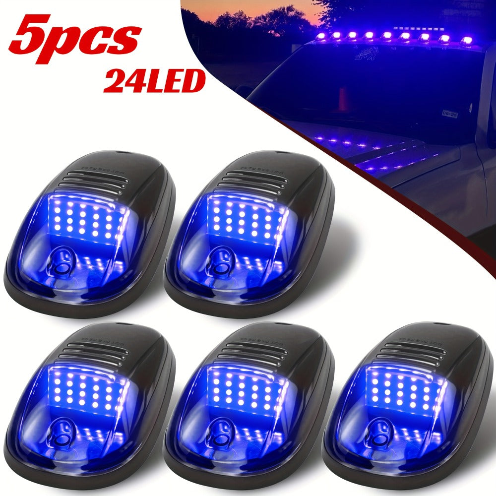 5pcs LED Cab Roof Marker Lights 16/24 LED 12V Super Bright UV-Resistant ABS Lens with Wiring Harness Kit for 2003-2018 Pickup Trucks 1500 2500 3500 4500 5500, White Amber Red Blue Green Purple