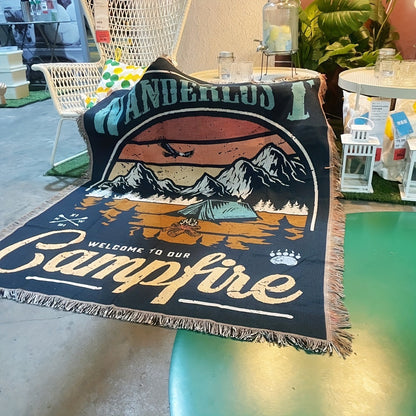 Campfire Graphic Outdoor Blanket in Five Protected Sizes from 35.43-Inch Square to 90.55 x 70.87 Inches