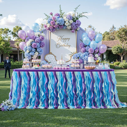 Six-Foot Curly-Willow Tulle Table Skirt with Twelve Color Options and Pictured Attachment Strips