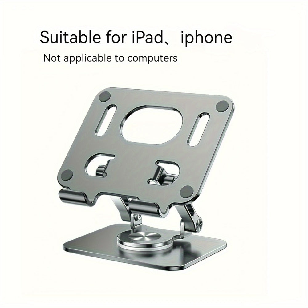 Black or Silver Rotating Tablet Stand with Foldable Desktop Base, Adjustable Tilt and Portrait or Landscape Viewing