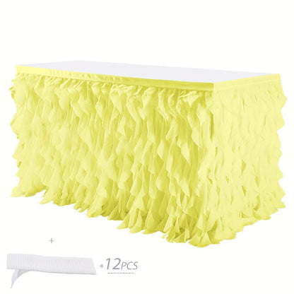 Six-Foot Curly-Willow Tulle Table Skirt with Twelve Color Options and Pictured Attachment Strips