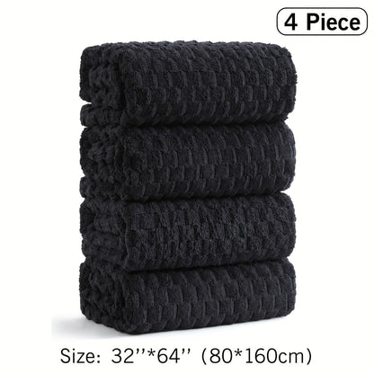 Oversized Bath Towel Set 800GSM 32x64 Inch Extra Large Microfiber - Ultra Soft Quick Dry Striped Spa Grade | Single or 4pcs Random Color | Beige White Light Blue Dark Gray | Modern Coastal Home Gift