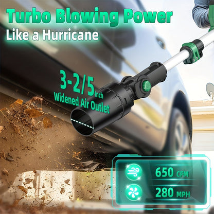 KIMO 20V Brushless Cordless Leaf Blower 650CFM 280MPH with 4000mAh Battery & Fast Charger, 31000RPM Turbo Motor, 3-Speed, Lightweight Handheld for Yard Patio Snow Blowing