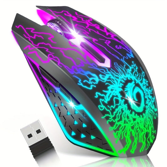 RGB Wireless Gaming Mouse Rechargeable Silent Click Colorful LED Lights 2.4G USB Nano Receiver USB-C Charging PC Mac Laptop Desktop Chromebook Black White Pink