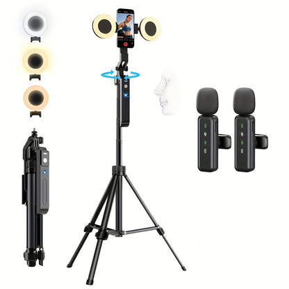 AI Face Tracking Vlogging Kit All-in-One with 70.9 Inch Tripod, LED Fill Light & Microphone – 360° Auto Tracking Content Creator Bundle for TikTok YouTube Instagram, iPhone & Android Compatible